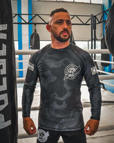 RASHGUARD MANGA LONGA MILITARY COMBAT ALTA COMPRESSÃO BS BLACK CAMO