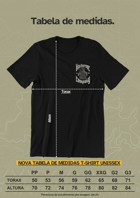 Tabela de medidas Camiseta Comandos 2.0 Blackstone Brasil, PP ao G3